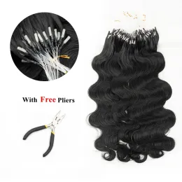 امتدادات MRS Hair Body Wave Micro Loop Extensions Human Hair Extensions Michoring Hair مع حبات ناعمة #1B 1226 بوصة 50strands/حزمة