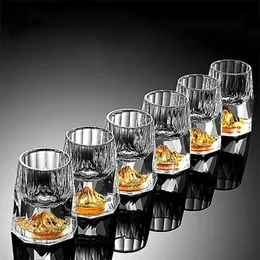 Wine Glasses 2 Pcs 15ml 24K Gold Foil Shot Glasses Bulk Crystal Wine Tasting Cup Diamond Mountain Luxury Vodka Liquor Tumbler Bullet Glass L240323