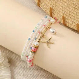 Länkarmband 4-stycken fashionabla legeringsstjärnstjärna pärlrispärla pärlor elastiska armband för kvinnors sommar charm