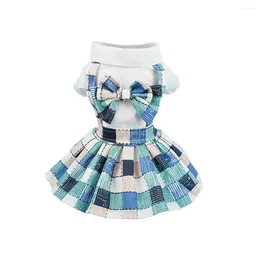 Vestuário para cães lindo gato de estimação bowknot xadrez vestido fácil de usar camisa diária