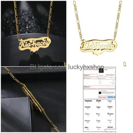 Hänghalsband Anpassade dubbla namn Hip Hop Letter Necklace Gothic Plated Piercing Carving Pendants Jewelry Gift 230710 Drop Deli Dhxoa