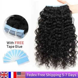 확장 Mrshair Water Wave Tape in Hair Extensions Cubel Remy Human Hair Curly Skin Weft Tape에 헤어 피스 1B 20PCS/PACK 1226INCHES