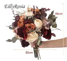 Hochzeitsblumen EillyRosia Retro Brautstrauß Künstliche dunkelrote Herbstburgunder Braut für Brautjungfer Deko Mariage