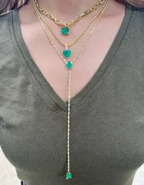 Chains Bezel 5A Cubic Zirconia Round CZ Station Chain Green Tear Drop Stone Sexy Women Long Y Lariat Necklace Selling