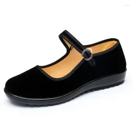 Sapatos casuais femininos preto veludo atlético para primavera e outono El Tooling com design de fivela