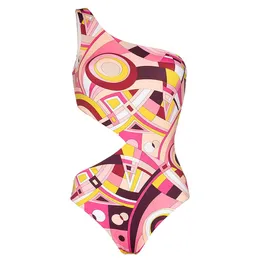 Geometriska tryckta bodysuits Designer Bikini Set One Shoulder Push Up One Pieces Swimsuit Luxury Women badkläder sexig ihålig ut strandkläder märke baddräkter kvinnliga