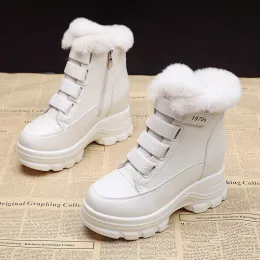 Botas de peles femininas botas de neve de inverno grossa botas curtas de 7 cm de salto redondo dedo do pé quente botas de plataforma de plataforma