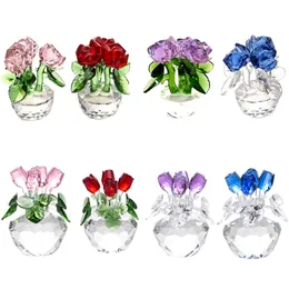 Hercrystal Gül Çiçek Figürinleri için Sevgilinegift Rüyalar Süsleme Cam Kağıt Kağıt Ağırlık Şanslı Bekleyen Buket Heykel Ev Aralık 240323