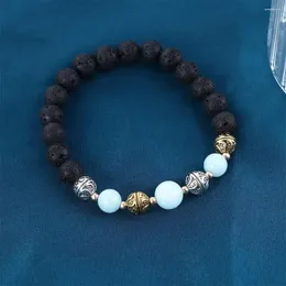 Strand Gift Women Round Glowing In the Dark Flower Luminous Lotus Charm Natural Stone Jewelry Accessories Armband