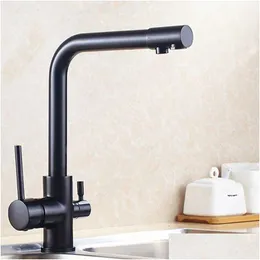 Kitchen Faucets Black Bathroom Deck Mount With Copper Matte And Tri Flow Sink Mixer Osmosis 3 Way Water Filter Tap/Bathroom Mtifunctio Ot9Ec