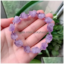 Chain Reiki Healing Jewelry Purple Crystal Quartz Strecth Armets Birthstone Mineral Pearl Charm Natural Amethysts 230710 Drop Deliv DH8KT