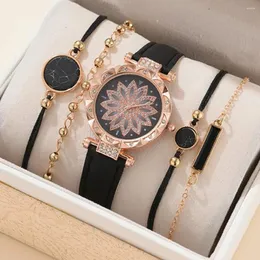 Orologi da polso Set orologio da donna in pelle di lusso analogico da polso al quarzo da donna braccialetto di moda regali di festa Montre Femme 5 pezzi