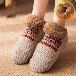 Men's Socks Indoor Winter Slippers Floor Home Bedroom Sleeping Non-slip Knitted Adult Plus Fleece Warm Carpet