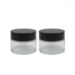 Storage Bottles 15Pcs Transparent Glass Jar Empty Containers Shiny Black Lid Refillable Bottle Cosmetic Eye Cream Pots 5G 10G 15G 20G 30G