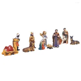 Estatuetas decorativas 11 pçs/set conjunto de presépio ornamento de natal estátua do bebê jesus decoração interior berço manjedoura