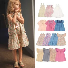 Vestidos da menina vestido infantil 2024 verão lu coleção meninas ins estilo rural flor flip colar sem mangas vestido bonito roupas de bebê 24323