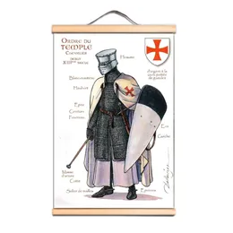 Nordic Wall Art Canvas Pictures Vintage Cavalieri Templari Poster Scorrimento in legno Appeso Dipinto Stampato Home Living Room Decor CD34