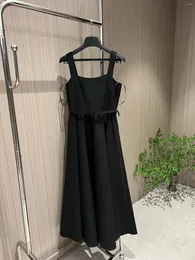 Casual Dresses 2024 Women's Fashion Sleeveless Square Collar Side Pockets Umbrella Skirt Big Swing Suspender Dress 0122