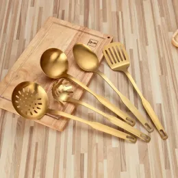 Utensili Utensili da cucina in acciaio inossidabile Set di cazzuole da cucina da 5 pezzi Set di utensili da cucina Utensili da cucina antiaderenti dorati Strumenti di cottura