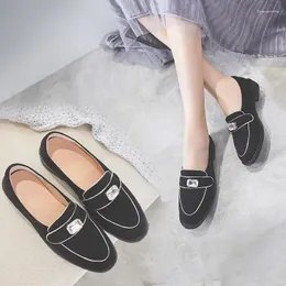 Casual Shoes Leather Band Flat Women/Girl's Big Rhinestone Loafers All-Match Flats Suede Brogues Calzado Mujer