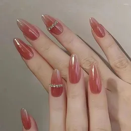 False Nails French Manicure Long Almond Glitter Press On Aurora Detachable Fake Nials Women