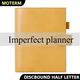 Limitada Imperfeita Moterm Full Grain Vegetal Curtido Couro Discbound Série Meia Carta Capa Junior Disc Bound Notebook Capa 240311