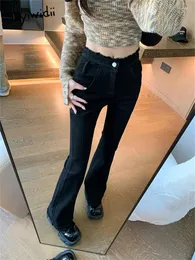 Calças de brim femininas syiwidii preto cintura alta para mulheres 2024 moda vintage burr magro flare chique streetwear calças de comprimento total