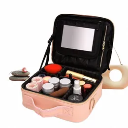 Ferramentas de maquiagem de cuidados de beleza Armazenamento Profial Sal Cosmetic Bag Light com espelho portátil Styling Accories a4Ge #