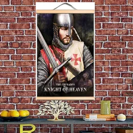 Medieval Crusader Knight Decor Wall Chart Beautiful Gift for History Enthusiasts - Vintage Knights Templar Poster Solid Wood Scroll Painting BOBIA01