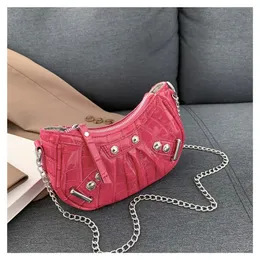 PU Hobos Chains Shoulder Bags Zipper Soild Rivet Fashion for Women 2024 High Quality Brand Bolso De Mujer 240305