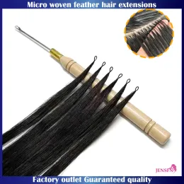 امتدادات Jensfn Micro Feather ملحقات شعر جديدة الشعر البشرية مستقيمة يدوية 16 "26" بوصة 1.6 جم/حبلا