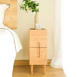Cttasty Mesa de cabeceira medieval moderna de madeira maciça minimalista com 2 gavetas, mesa estreita de carvalho fácil de instalar, 7,87 de largura 15,75 de profundidade x 19,69 de altura, cor natural