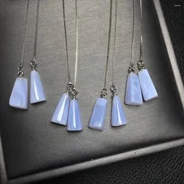 ダングルイヤリング1ペアFengbaowu Natural Blue Lace Agate Earring 925 Sterling Silver Regureal ShapeReiki Healing Stone Fashion Jewelry