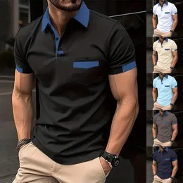 メンズTシャツサマーメンファッションラペルネックパッチワーク半袖通気性快適なポロカジュアルビジネストップ