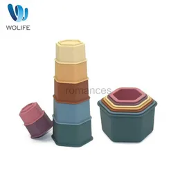 Sorting Nesting Stacking toys Baby silicone stacked cup color intelligent gift folding tower toy Montessori educational baby shower water set 24323