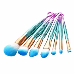 2018 New Shape Mermaid Tail Makeup Brushes 세트 아이 섀도우 아이 라이너 코 파우더 Foundati Cosmetic Tool Face Charm Tools R5YQ#