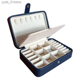 Jewelry Boxes New 2024 Leather Portable Jewelry Box Double Simple Earrings Ring Jewelry Casket Can Hold 68 Earrings L240323