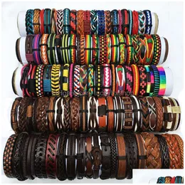 Chain 50Pcsset Wholesale Lots Bk Random Punk Mens Leather Bracelets Femme Pseras Bileklik Couple Bracelet Men Jewelry Wp2 230710 Drop Dhxwv