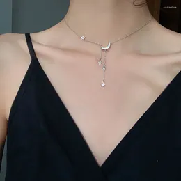 Pendanthalsband Dubbelskikt Star Moon ClaVicle Chain Halsband för kvinnor Girl Cubic Zircon Gift Fine Jewelry Party Wedding Accessories