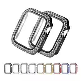 Bling Crystal Diamond Apple Watch Bumper Case med inbyggt skärmskydd Roteston Skyddsram Täckningsutbyte Tillbehör för IWATCH 44 mm Kvinnor