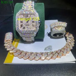 Diamond Luxury Moissanite Watches Chain Iged Out 100 ٪ Pass Tester Tester Buss Hip Hop Buss أسفل Moissanite Watch