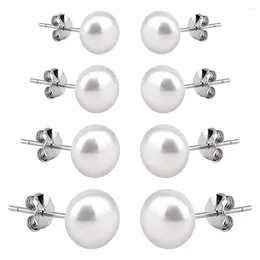 Stud Earrings 4pairs Women White Pearl 5 6 8 10mm Cute Ear Decoration Engagement Fashion Jewelry Dating Wedding Daily Elegant