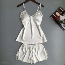 Seksi iç çamaşırı kadın saten ipek pijama yaz spagetti kayış pijama dantel pijama pijamalar kadın ev cothes Batrobe319c 888