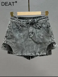 DEAT Women Shorts High Waist Fashion Spring Summer Personality Street Asymmetrical Denim Shorts Skirt 2024 11C248 240312