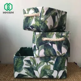 Cestini WHISM Pieghevole con foglie tropicali e fiori Cesto portaoggetti in stile Cesto portabiancheria in lino Borsa portaoggetti Scatola portaoggetti Organizzatore di giocattoli per bambini