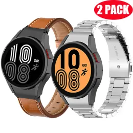 Tillbehör 2 Pack äkta läderklocka Metallband för Samsung Galaxy Watch 4 Classic 46mm 42mm Armband Accessories Curved Connector