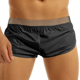 Męskie letnie seksowne szorty mokry faux skórzana bokserki pnie pnie elastyczne pasy w salonie krótkie spodnie hombre plaż
