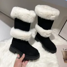 Boots Snow Boots 2022 New Fashion Women's Boots Winter Winter Soled Women Boots Boots Middle Fashion Women’s Boots الكعب السميك الدافئ