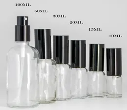 10ml 15ml 30ml 50ml 100mlクリアガラススプレーボトルとエッセンシャルオイル用の黒い細かいミストスプレー