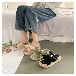 Slippers Sandias De Tacon Internet Women Shoes Summer Fairy Style 2024 Improve Fashion Student Platform Roman Lady Sands Flat Shoe